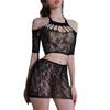 Lingerie Sexy, Saia Curta Sexy com Gola Halter em Renda Jacquard com Recortes que Cobrem o Quadril, Conjunto Tentação, Lingerie Sexy e Interessante