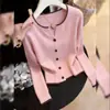 Suéter de malha casual relaxado estilo coreano novo para primavera e outono para mulheres petites, jaqueta cardigã para mulheres