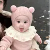 Touca de Bebê Inverno Lã Fofa Estilo Coreano Super Fofa Acolchoada Quente Tricô Proteção de Orelha Touca à Prova de Vento para Recém-nascido