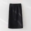 Novos estilos de outono e inverno: mistura de acetato e lã, fluida, saia midi de mistura de lã de cintura alta para mulheres, com cós elástico e uma fenda nas costas