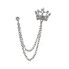 Broche de corona de borlas para hombre europeo y americano, cadena de cuello de traje estilo británico, insignia de broche de corona de diamantes brillantes, prendedor
