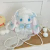 Bolsa transversal de pelúcia de coelho estilo soft girl japonesa Acessório Lolita bolsa de ombro fofa com corrente de pérolas atacado