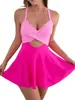 Traje de Baño Bikini Entero con Falda Estilo Europeo y Americano 2026 Transfronterizo Amazon Color Sólido Bloqueo de Color Tankini Traje de Baño para Aguas Termales para Mujeres