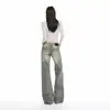 Jeans de pierna recta, tiro bajo, diseño desgastado lavado en color Naranja Juvenil para mujer, corte holgado, adelgazantes, favorecedores, únicos y versátiles, pantalones de largo hasta el suelo