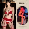 Lencería de Nochevieja, Uniforme Navideño Caliente y Sexy de Tres Piezas con Parte Delantera Abierta, Tentación de Puro Deseo, Liguero de Mariposa de Peluche