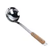 Conjunto de Espátula e Concha de Sopa de Aço Inoxidável, Utensílios de Cozinha Espessados Anti-Queimadura, Colheres Atacado com Cabo de Madeira para Cozinha Doméstica