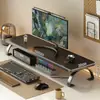 Soporte de altura ajustable para computadora de escritorio workstation para oficina en casa, estante para almacenamiento de teclado, soporte elevador para monitor