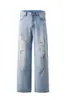 Jeans Rasgado Azul Aço Brilhante Primavera 2026 para Homens Cleanfit Moda Lavada Calças Ligeiramente Flare