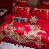 Boda China Cuatro Estaciones Algodón de Fibra Larga Algodón Puro Cama Sábanas de Cama Juego de Cuatro Piezas Bordado Dragón y Fénix Funda de Edredón de Boda Cubrecama Ropa de Cama