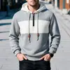 Sudadera de primavera y otoño para hombre talla europea Amazon, nueva sudadera casual deportiva con capucha de bloques de color y cuadros para hombre, manga larga
