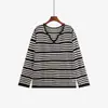 Ropa para mujer de talla grande, elegante suéter de punto a rayas con diseño calado para mujer, top holgado para otoño 2026 para damas de talla grande 25035