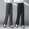 Pantalones de Mujer para Primavera y Otoño, Nuevos Pantalones Rectos de Cintura Alta, Pantalones Grises Sueltos Casuales de Talla Grande para Mujeres de Mediana Edad y Mayores
