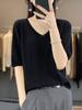 Roupas de primeira linha V-Neck Tencel T-Sleeved T-Shirt Mulheres 24 Verão Novo Loose Emagrecimento Cor Sólida Mulberry Silk Short-Sleeved Top