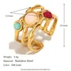 Moda Europeia e Americana Nicho Elegante Joias de Aço Inoxidável Banhado a Ouro 18K Camada Dupla Zircônia Multicolorida Anel Aberto