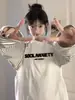 Camiseta de Manga Larga con Diseño de Nicho de Empalme de Color Contrastante Creativo Estampado de Letras Moda Femenina Versátil Cuello Redondo Top Holgado