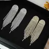 Nova Série de Corrente com Garras 2021 Brincos Europeus e Americanos Exagerados com Pedras Inteiras e Franjas Super Longas de Strass Brilhantes Brincos para Festa e Vestido de Noiva