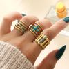 Anéis Europeus e Americanos Novos de Aço Inoxidável Europeus e Americanos Galvanoplastia a Vácuo Ouro 18K Turquesa Corte Assimétrico Abertos Pulseiras