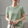 Nuevo Suéter de Punto de Lino Tencel para Primavera/Verano 2026, Cuello Redondo, Manga Corta, Color Sólido para Mujer, Camiseta Base Holgada