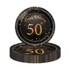 Decoración Navideña Temática de Cumpleaños 60-50-40 Negro y Dorado Casual Set de Platos y Vasos Desechables