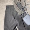 Super recomendo! Calça de terno de perna larga de malha de caxemira e pelúcia de cintura alta cinza escuro, novidade outono e inverno de 2024
