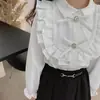 Primavera 2024 nuevo para niñas Niños medianos y grandes todo partido oreja de madera niños franceses Princesa manga larga puño acampanado camisa