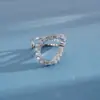 Anel Ajustável Oval Irregular de Camada Dupla com Zircônia, Estilo Europeu e Americano de Luxo Leve, Anel Simples e Exquisito, Joia de Moda Personalizada