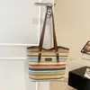Nova Bolsa de Palha Tecida Arco-Íris 2026 para Mulheres, Bolsa de Ombro de Grande Capacidade, Bolsa de Palha Versátil para o Dia a Dia, Bolsa de Mão Listrada Fashion