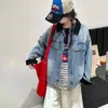 Jaqueta Jeans Denim Outono para Meninas Médias e Grandes Roupas Infantis Nova Moda Primavera e Outono Infantil Jaqueta Jeans Casual Lapela Estilosa Tendência