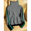 2026 Diseño de Punto Cálido Casual Holgado con Mangas de Color Contrastante y Cuello Alto para Mujer