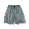Shorts cargo jeans unissex estilo retrô japonês, resistente, com lavagem desgastada, corte solto, perna reta, casual, comprimento até o joelho