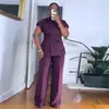 Roupas Femininas Europeias e Americanas 2025 Novo Estilo Outono Doce e Fresco Camisa de Gola Alta com Botões Duplos Calça Reta de Cintura Alta Conjunto de Duas Peças