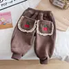 Pantalones de Polar Otoño e Invierno para Niñas, Pantalones Casuales Gruesos Cálidos con Bordado Elegante, Pantalones Jogger para Bebé Niña