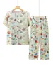 Conjunto de dos piezas de manga corta de verano para mujeres de mediana edad y ancianas para la abuela, cárdigan de algodón y seda para señoras mayores