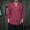 Primavera y verano 2024 Nuevo estilo chino holgado de algodón y lino para hombre, camiseta Hanfu retro de moda de manga 3/4 para llevar debajo