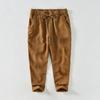 L8223 calça casual de linho fresca com cintura elástica e cordão masculino tubo reto solta de algodão e linho uma geração de cabelo