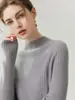 Suéter de malha de cashmere com gola semi-alta, 100% cashmere, espesso, para outono e inverno, feminino, design listrado emagrecedor