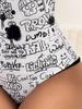 Bikini de Tirante con Estampado de Letras Nuevo Transfronterizo de Amazon Traje de Baño de una Pieza Ajustado Sexy Hottie Europeo y Americano