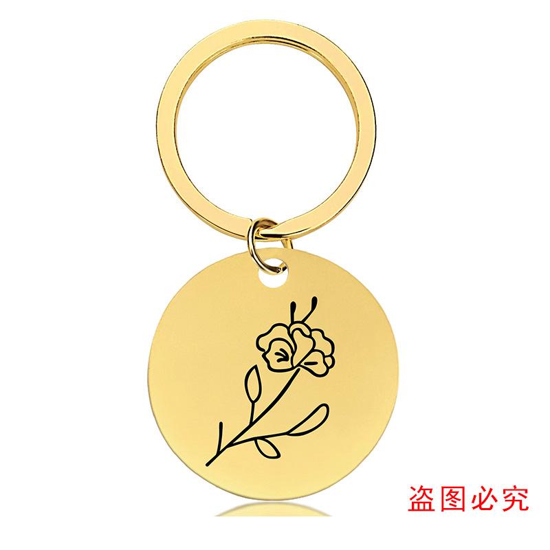 十二月份花朵黑+金圆牌钥匙扣单张图-17