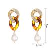 Cadena de metal creativa europea y americana incrustada con circonita, cadena de plástico de leopardo con pendientes de perla de imitación, pendientes para mujer