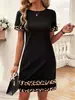 2025 Nuevo Estilo de Verano para Mujer Vestido Top de Manga Corta de Moda con Estampado de Leopardo Talla Grande Camisa Base para Mujer