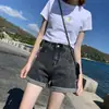 Novedad Verano 2022 Estilo Coreano Shorts de Mezclilla Enrollables para Mujer Cintura Alta Casual Sueltos Versátiles de Pierna Ancha Pantalones Cortos Ajustados para Mujer