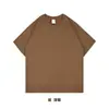 Camiseta 320G de algodão puro de peso pesado com fio duplo, ombro caído desgastado, camiseta estampada de manga curta com ombro caído, estilo de marca moderno de alta densidade