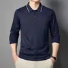 Camiseta Masculina de Manga Longa Nova para Meia-Estação Primavera e Outono Casual de Negócios Lapela para Homens de Meia-Idade Roupa de Pai Camisa Polo Top