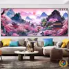Nubes Púrpuras Ascendiendo al Este, Punto de Cruz Estilo Nuevo para Sala de Estar y Estudio, Paisaje de Punto de Cruz Bordado Completo DIY