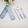 Set portátil de tres piezas para viaje, aspecto de transporte, cuchara, tenedor, palillos, paja de trigo, caja de almacenamiento