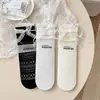 Calcetines Blancos de Encaje con Lazo Estilo Ballet para Mujer, Calcetines de Malla Delgada de Verano a Media Pantorrilla, Calcetines Largos Miu