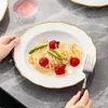 Prato de Cerâmica com Borda Dourada, Prato Redondo, Prato para Comida Ocidental Estilo Europeu e Americano, Prato para Bife, Prato para Arroz com Cordeiro do Oriente Médio, Prato Grande com Borda Larga