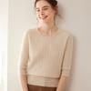Cachemira Principios de Otoño Nuevo Cuello Redondo Canalé para Mujer Manga Siete Elegante para Ir al Trabajo Combinable Manga Media Torcida Camisa Base de Lana