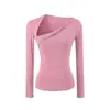 Camiseta Gris de Manga Larga con un Hombro para Chica Picante Americana para Mujer Otoño Puro Deseo Versátil Ajustada Favorecedora Temperamento Top Básico