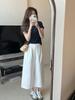 Calça Casual Branca Estilo Old Money para Mulheres Verão 2025 Coreana Confortável Simples Cintura Alta Versátil Fluida Solta Perna Larga Cropped